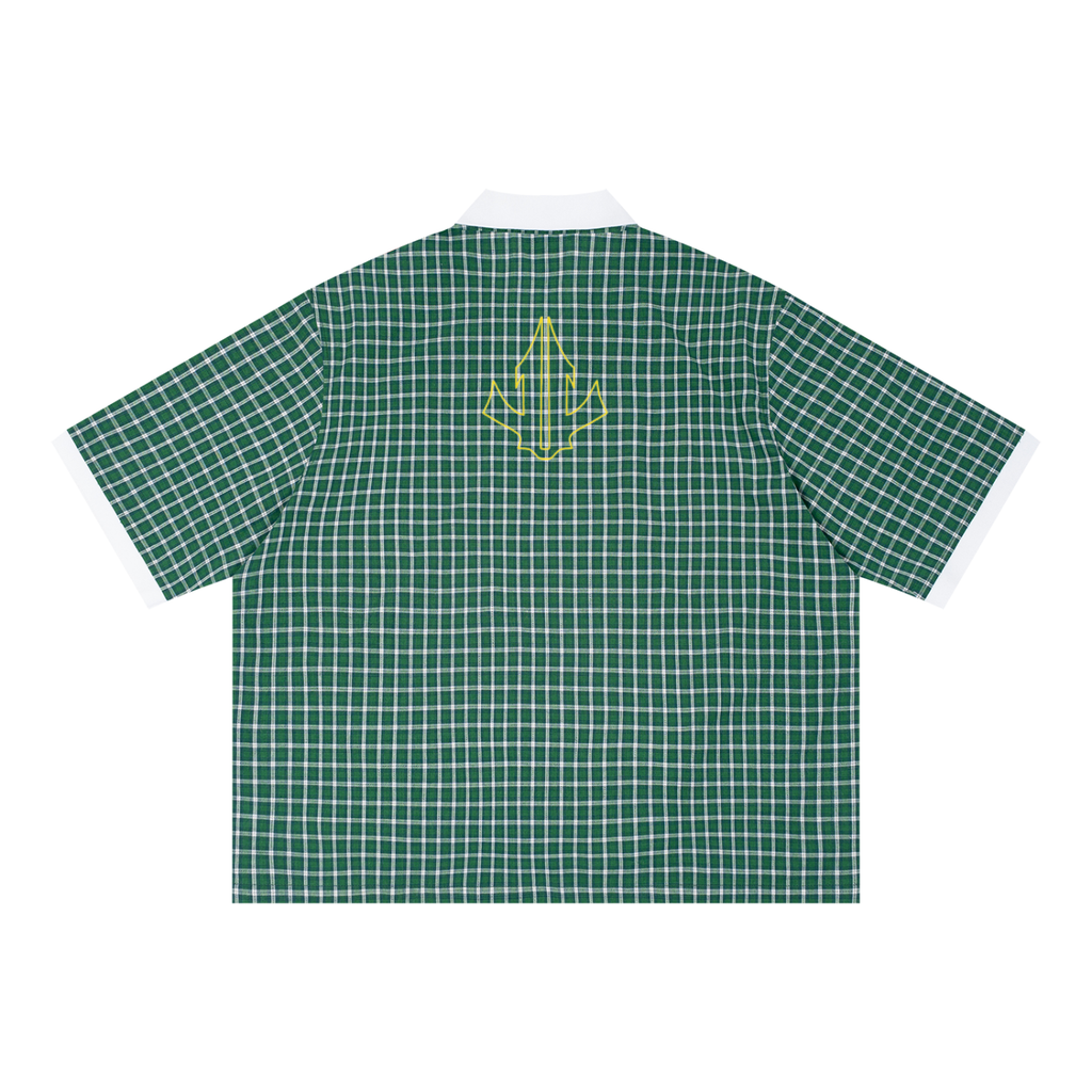 Unisex Boxy Plaid Color Block Polo Shirt