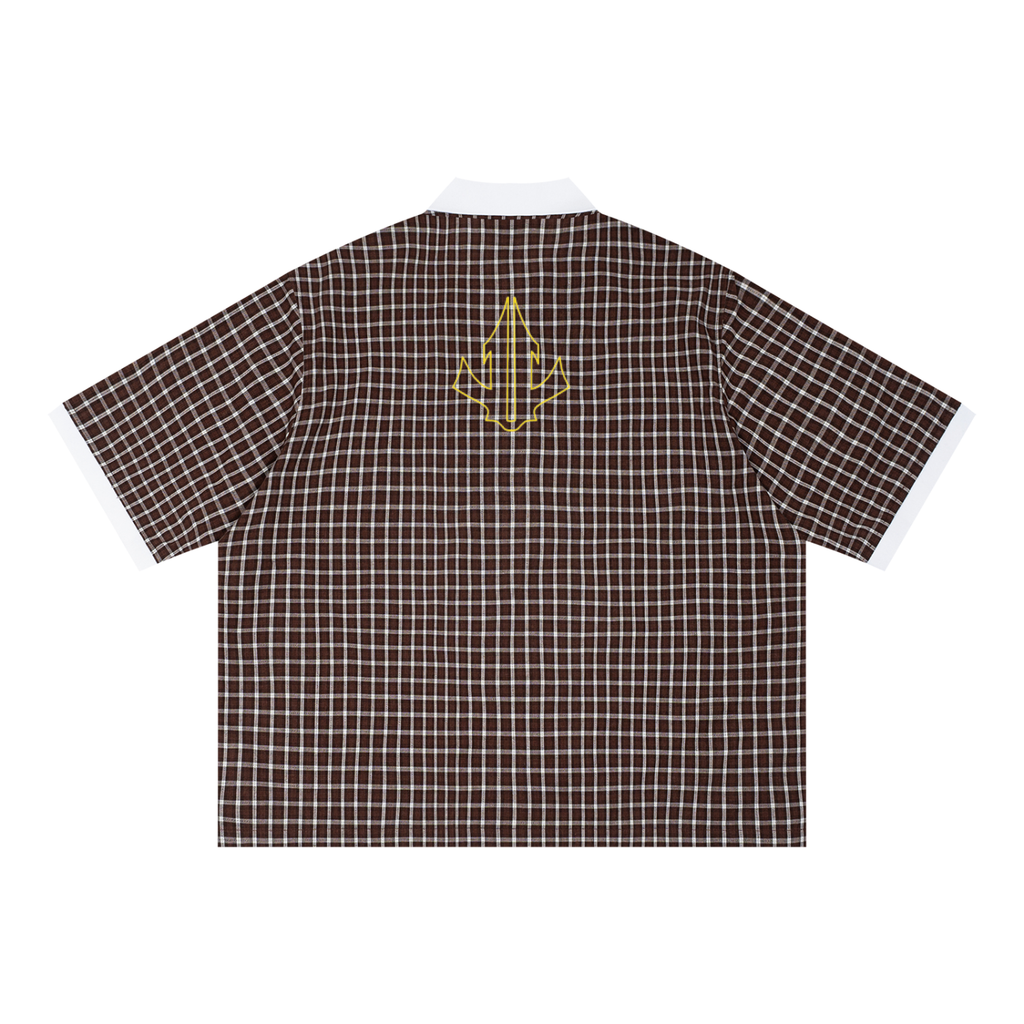 Unisex Boxy Plaid Color Block Polo Shirt