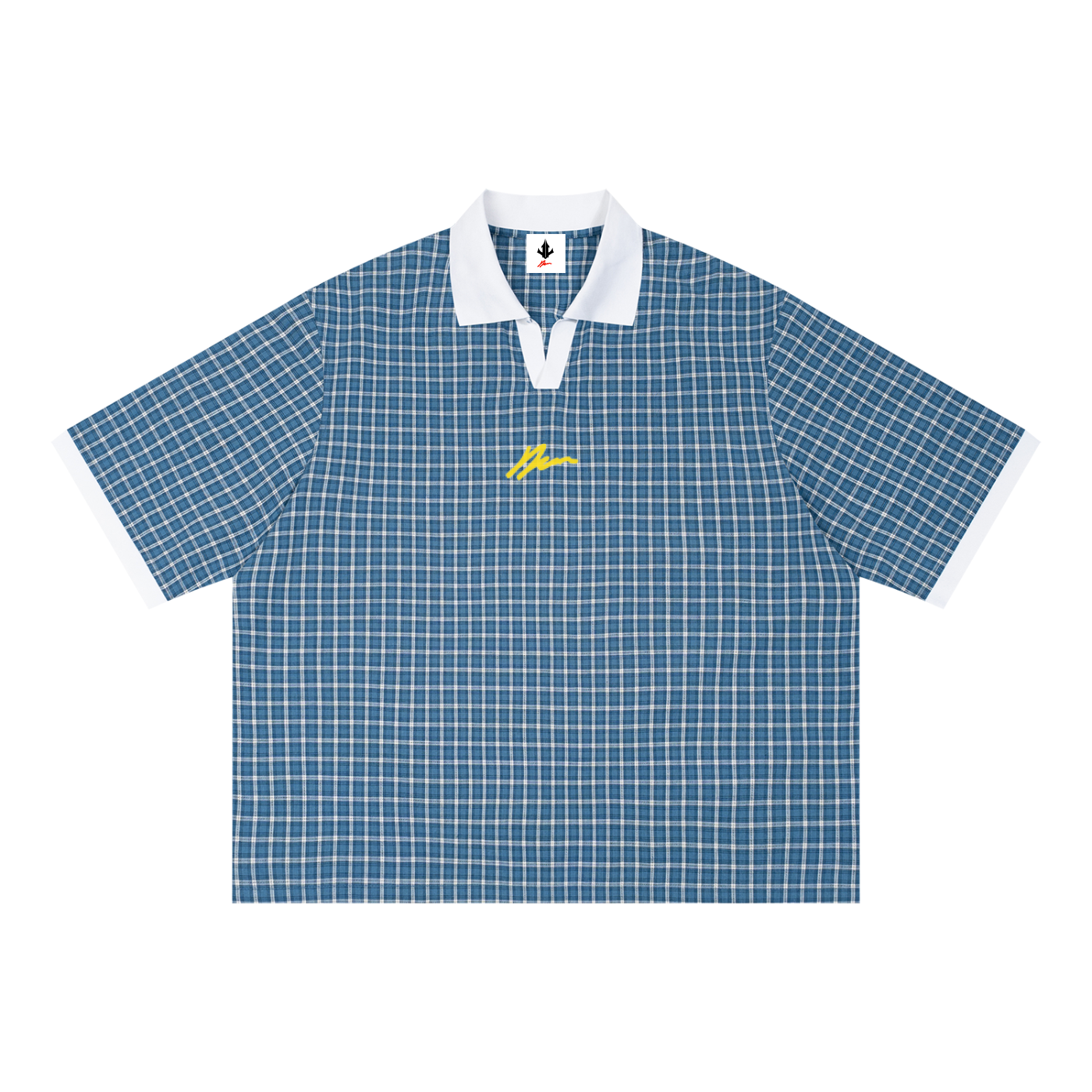 Unisex Boxy Plaid Color Block Polo Shirt