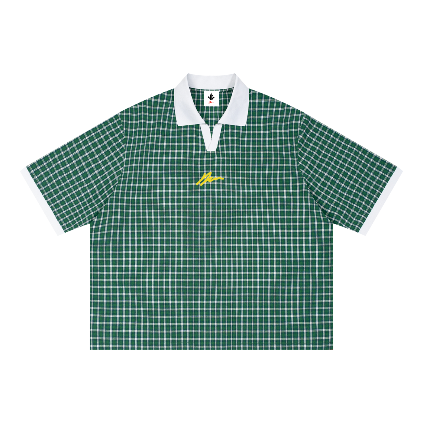 Unisex Boxy Plaid Color Block Polo Shirt